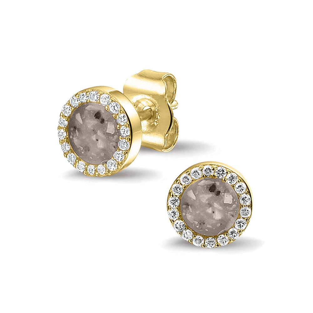 Oorstekers 8 mm rondom afgewerkt met zirkonia's zichtbaar gevuld met as of haar. Silver