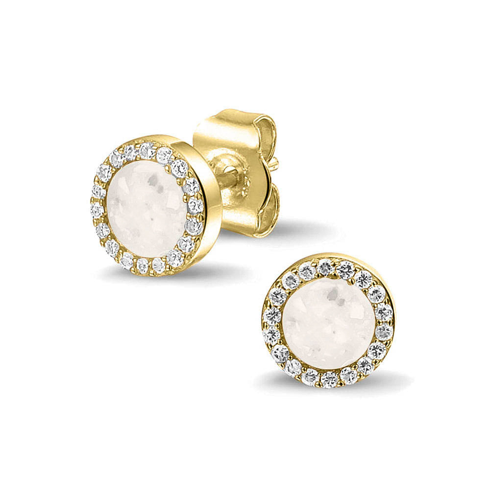 Oorstekers 8 mm rondom afgewerkt met zirkonia's zichtbaar gevuld met as of haar. White