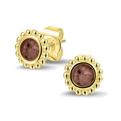Twee stuks ronde oorstekers 8 mm zichtbaar gevuld met as of haar. Brown