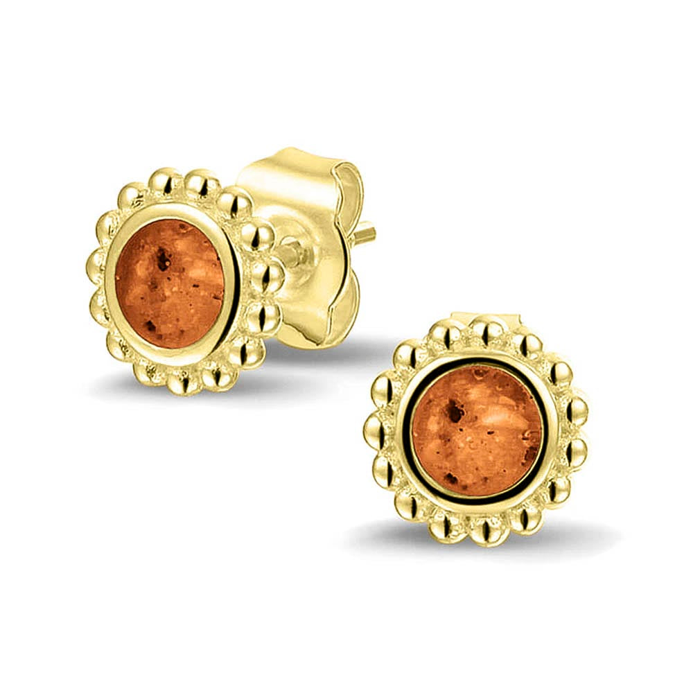 Twee stuks ronde oorstekers 8 mm zichtbaar gevuld met as of haar. Orange