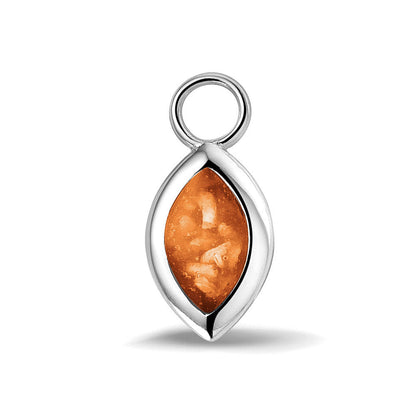Oorhangers 21 mm lang die aan de voorzijde zichtbaar gevuld worden met as of haar. Orange.