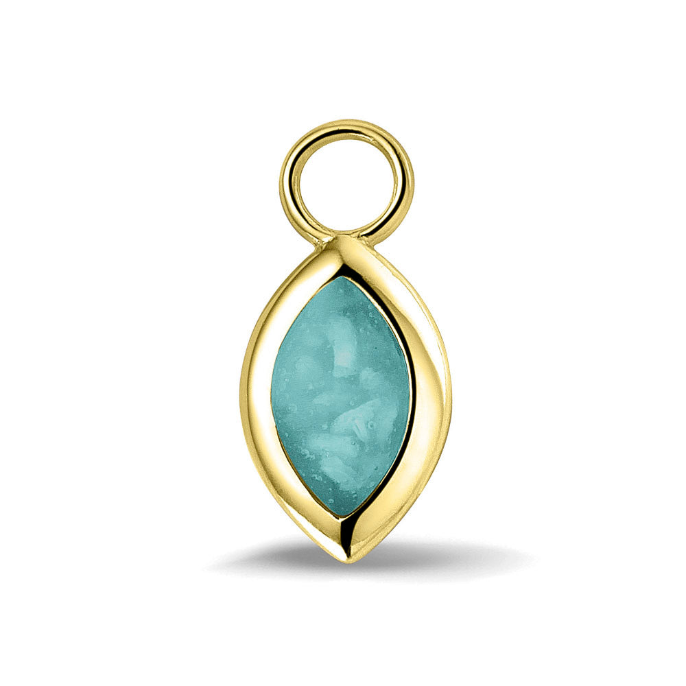 Oorhangers 21 mm lang die aan de voorzijde zichtbaar gevuld worden met as of haar. aqua. 