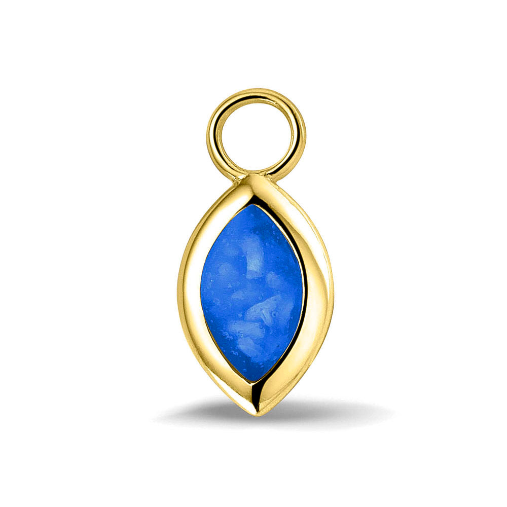 Oorhangers 21 mm lang die aan de voorzijde zichtbaar gevuld worden met as of haar. blue.