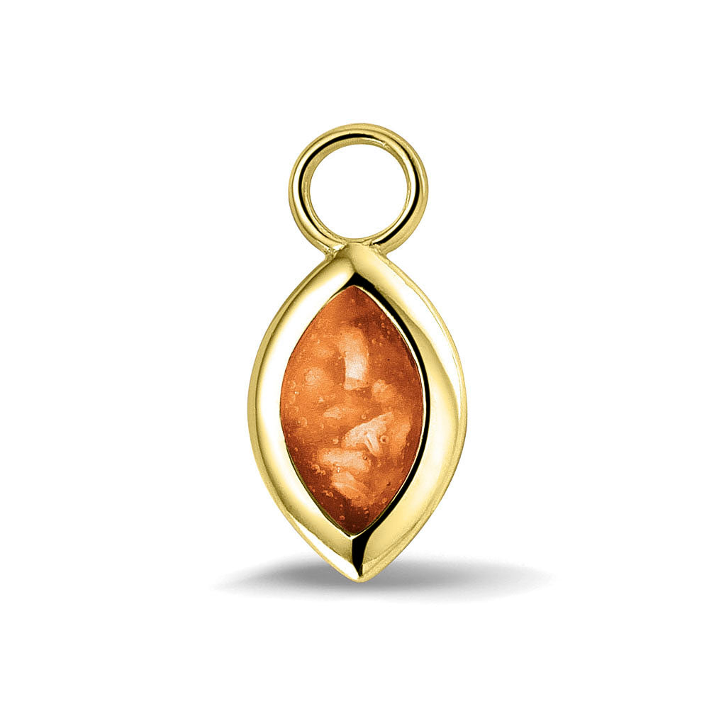 Oorhangers 21 mm lang die aan de voorzijde zichtbaar gevuld worden met as of haar. Orange.