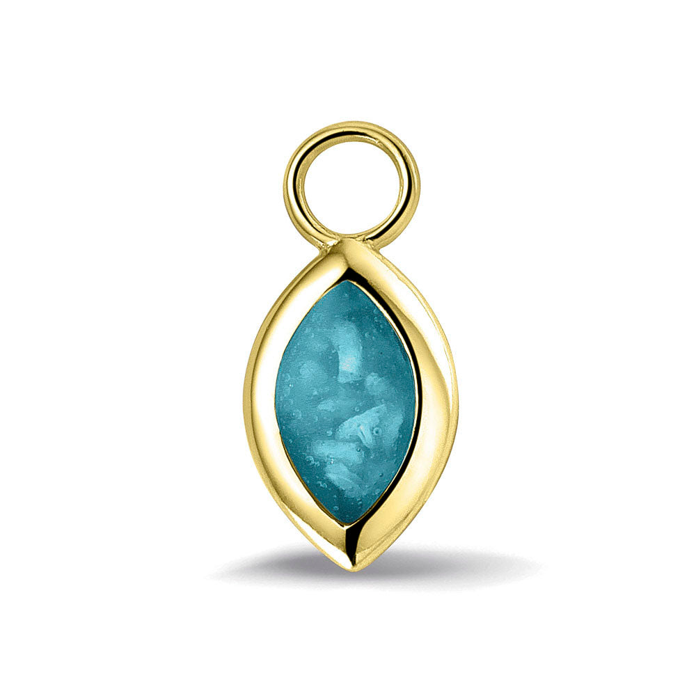 Oorhangers 21 mm lang die aan de voorzijde zichtbaar gevuld worden met as of haar. turquoise.