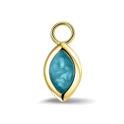 Oorhangers 21 mm lang die aan de voorzijde zichtbaar gevuld worden met as of haar. turquoise.