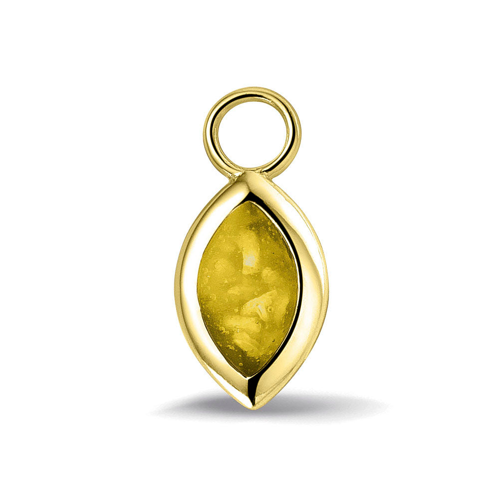 Oorhangers 21 mm lang die aan de voorzijde zichtbaar gevuld worden met as of haar. yellow.