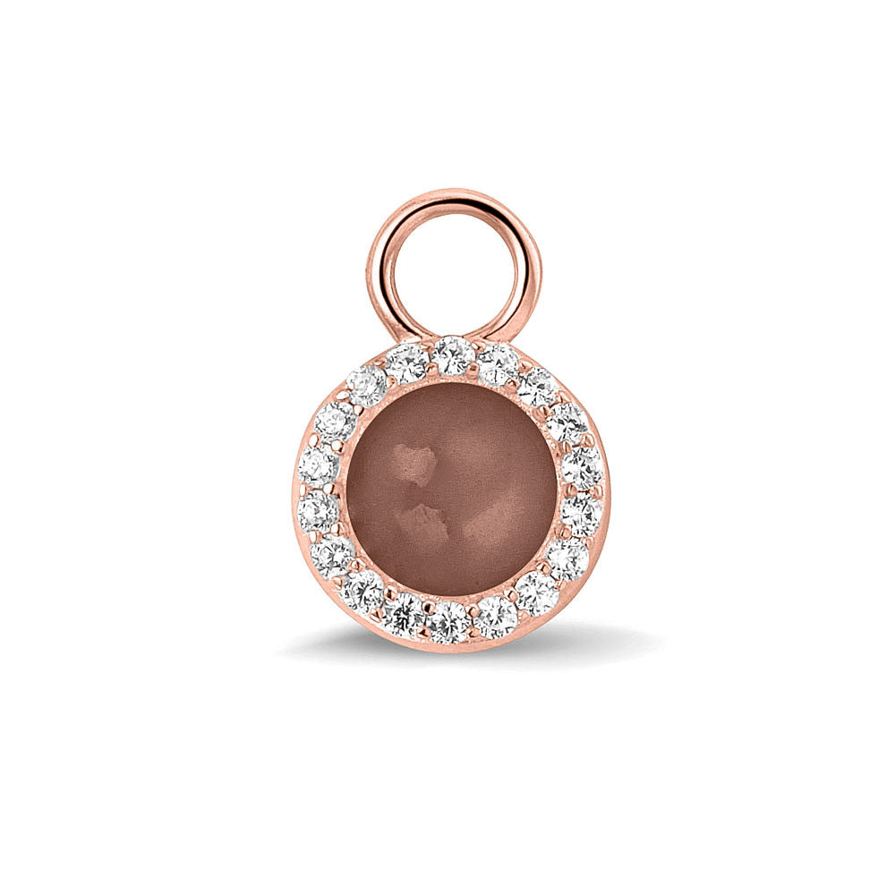 Oorhangers 17 mm lang, rondom afgewerkt met zirkonia's, aan de voorzijde zichtbaar gevuld met as of haar. brown. 