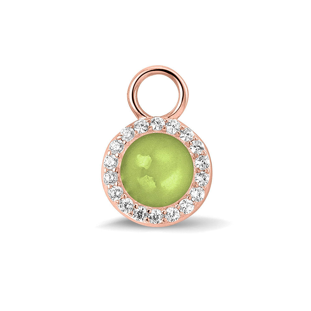 Oorhangers 17 mm lang, rondom afgewerkt met zirkonia's, aan de voorzijde zichtbaar gevuld met as of haar. green. 