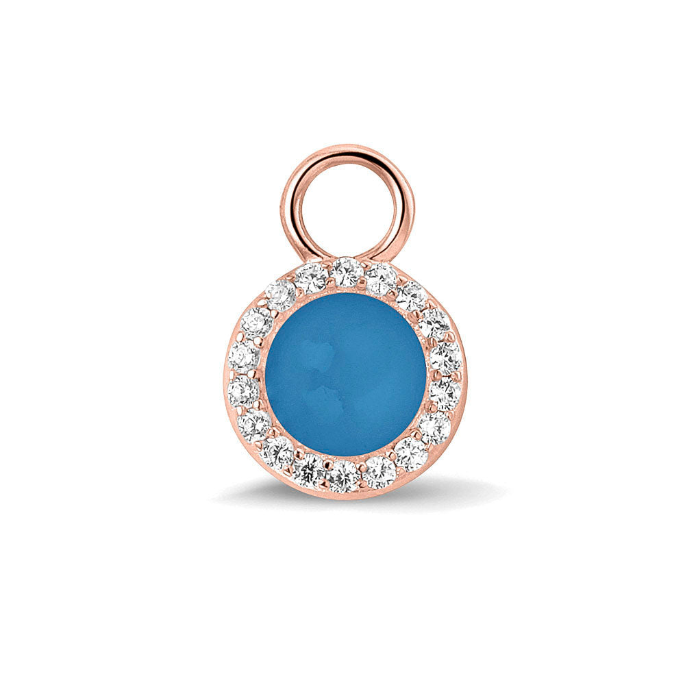 Oorhangers 17 mm lang, rondom afgewerkt met zirkonia's, aan de voorzijde zichtbaar gevuld met as of haar. marine. 