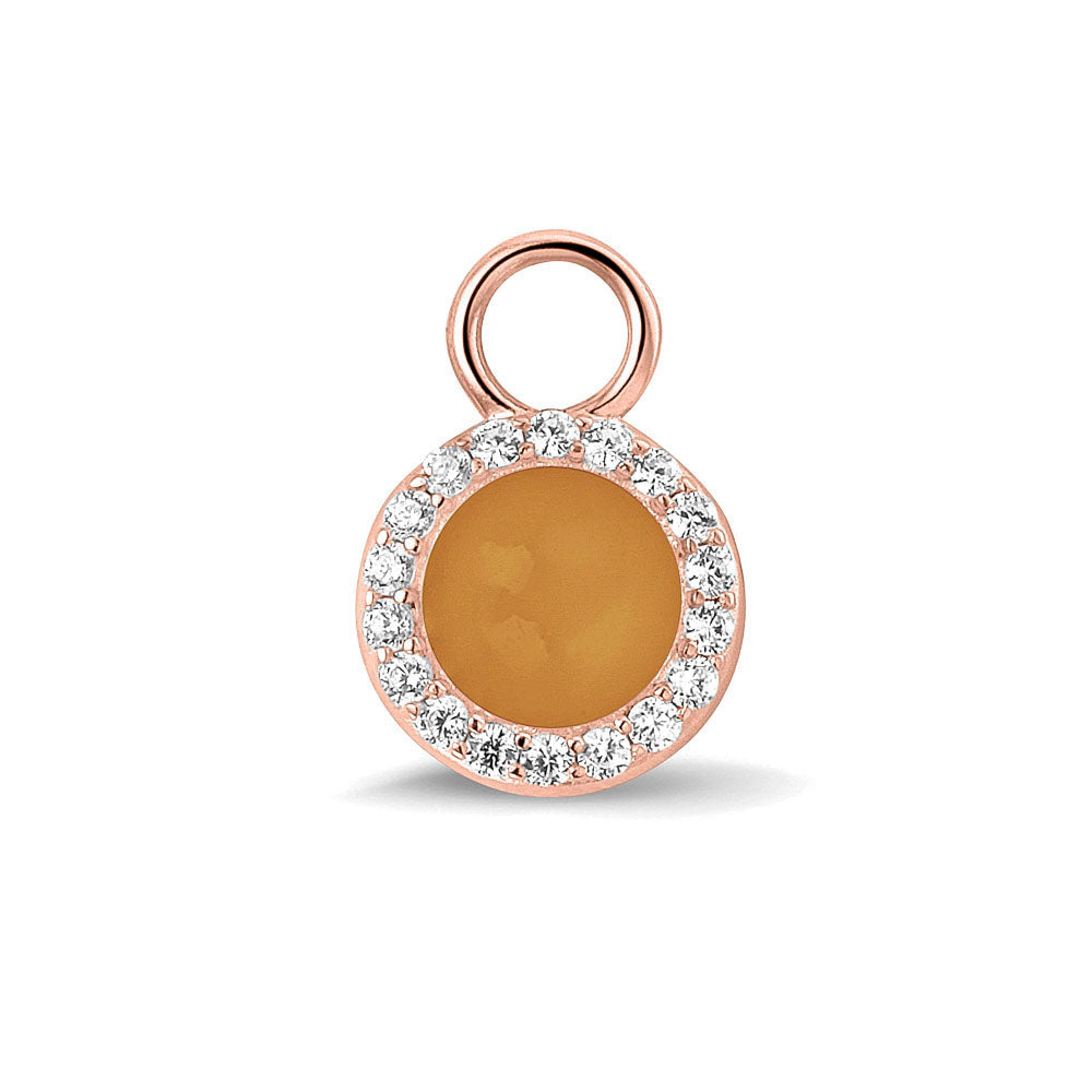 Oorhangers 17 mm lang, rondom afgewerkt met zirkonia's, aan de voorzijde zichtbaar gevuld met as of haar. orange.