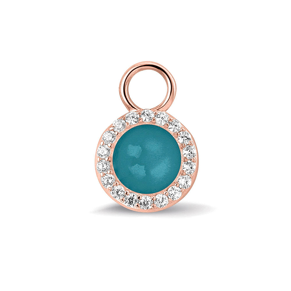 Oorhangers 17 mm lang, rondom afgewerkt met zirkonia's, aan de voorzijde zichtbaar gevuld met as of haar. turquoise.