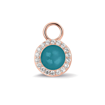 Oorhangers 17 mm lang, rondom afgewerkt met zirkonia's, aan de voorzijde zichtbaar gevuld met as of haar. turquoise.