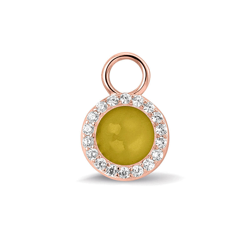 Oorhangers 17 mm lang, rondom afgewerkt met zirkonia's, aan de voorzijde zichtbaar gevuld met as of haar. yellow. 