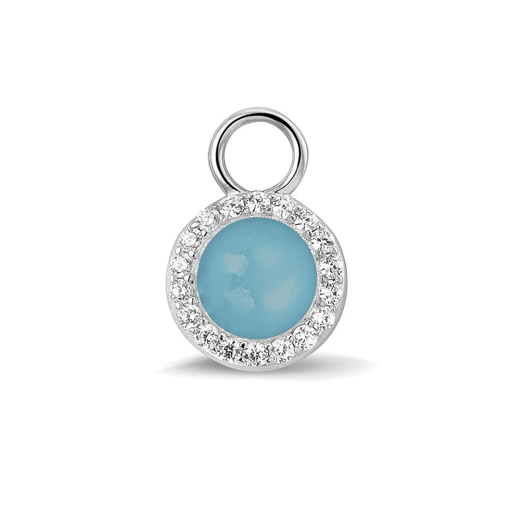 Oorhangers 17 mm lang, rondom afgewerkt met zirkonia's, aan de voorzijde zichtbaar gevuld met as of haar. baby. 