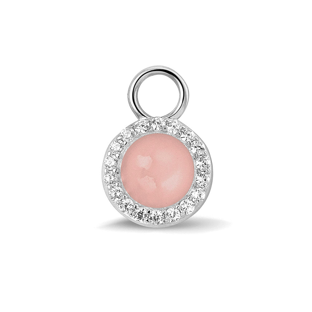 Oorhangers 17 mm lang, rondom afgewerkt met zirkonia's, aan de voorzijde zichtbaar gevuld met as of haar. blush.