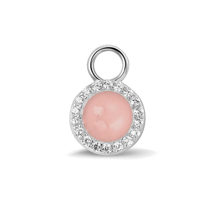 Oorhangers 17 mm lang, rondom afgewerkt met zirkonia's, aan de voorzijde zichtbaar gevuld met as of haar. blush.