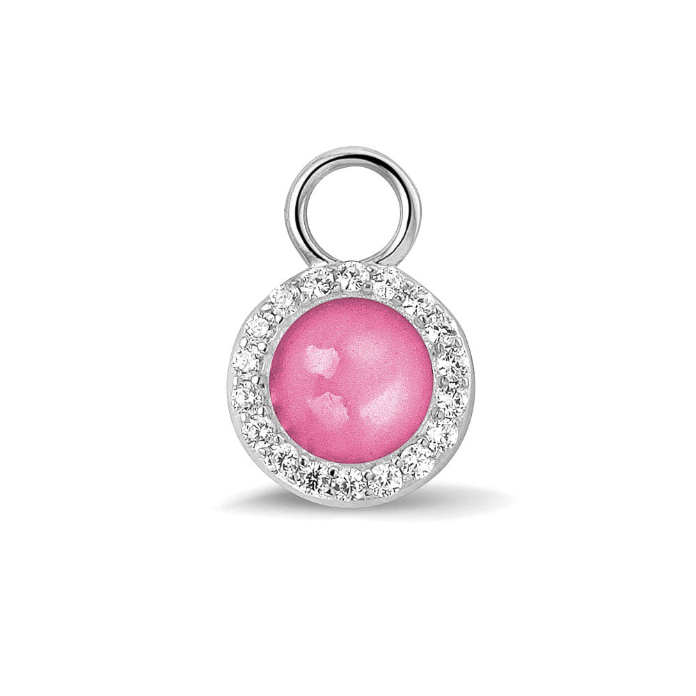 Oorhangers 17 mm lang, rondom afgewerkt met zirkonia's, aan de voorzijde zichtbaar gevuld met as of haar. fluo. 