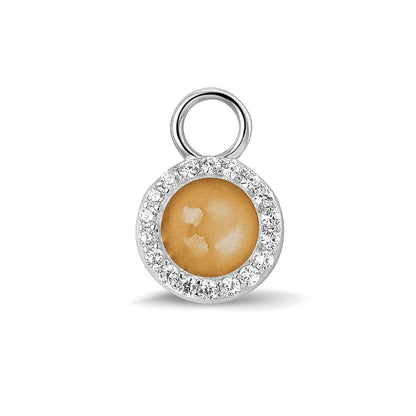 Oorhangers 17 mm lang, rondom afgewerkt met zirkonia's, aan de voorzijde zichtbaar gevuld met as of haar. gold.