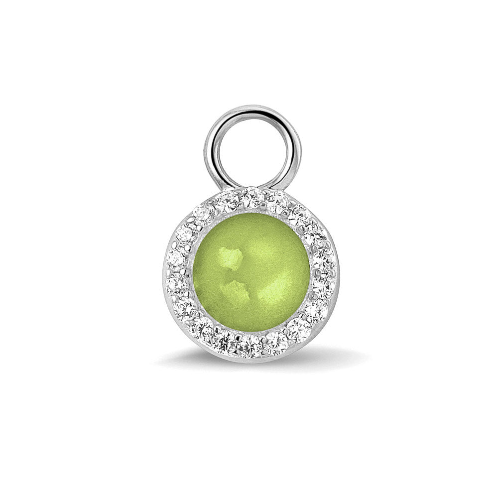 Oorhangers 17 mm lang, rondom afgewerkt met zirkonia's, aan de voorzijde zichtbaar gevuld met as of haar. green. 