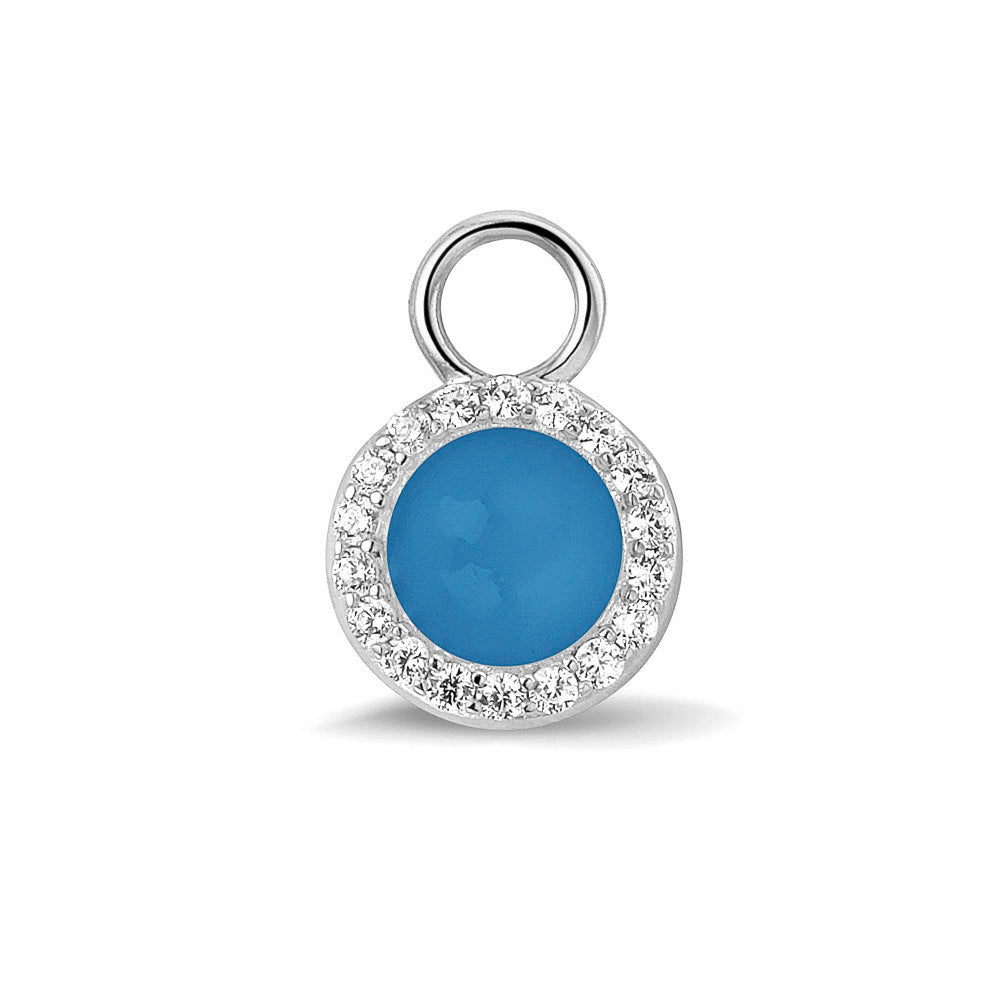 Oorhangers 17 mm lang, rondom afgewerkt met zirkonia's, aan de voorzijde zichtbaar gevuld met as of haar. marine. 