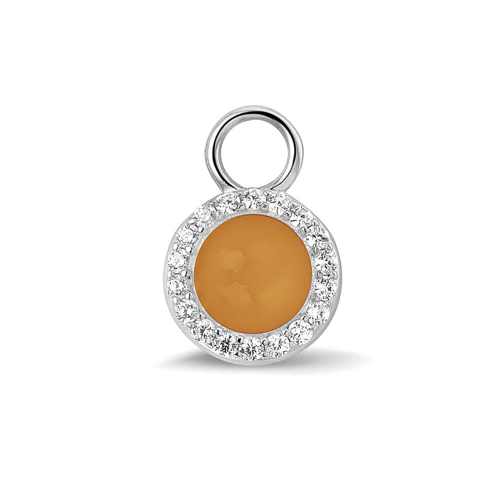 Oorhangers 17 mm lang, rondom afgewerkt met zirkonia's, aan de voorzijde zichtbaar gevuld met as of haar. orange.