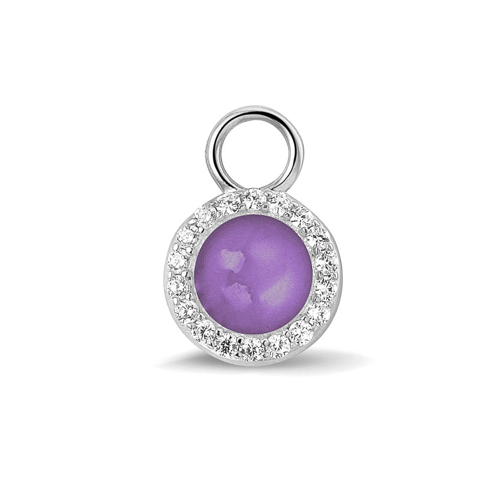 Oorhangers 17 mm lang, rondom afgewerkt met zirkonia's, aan de voorzijde zichtbaar gevuld met as of haar. purple. 
