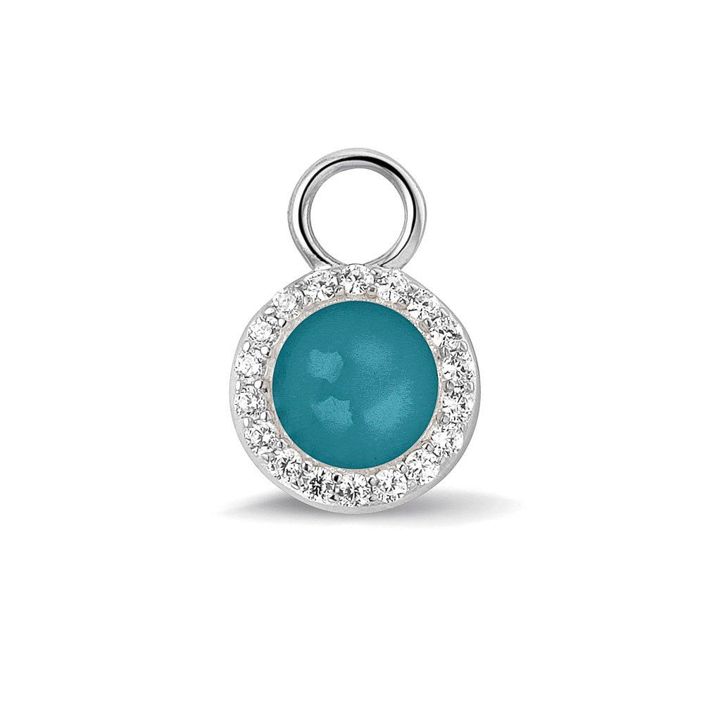 Oorhangers 17 mm lang, rondom afgewerkt met zirkonia's, aan de voorzijde zichtbaar gevuld met as of haar. turquoise.