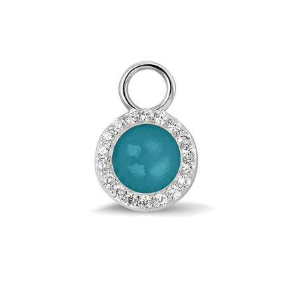 Oorhangers 17 mm lang, rondom afgewerkt met zirkonia's, aan de voorzijde zichtbaar gevuld met as of haar. turquoise.