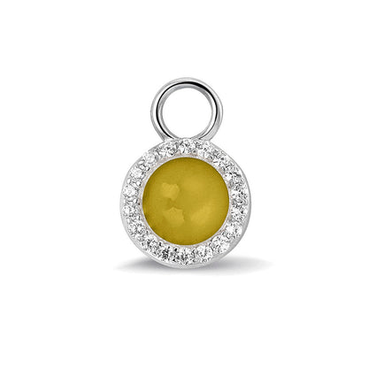Oorhangers 17 mm lang, rondom afgewerkt met zirkonia's, aan de voorzijde zichtbaar gevuld met as of haar. yellow.
