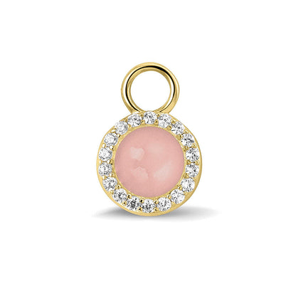 Oorhangers 17 mm lang, rondom afgewerkt met zirkonia's, aan de voorzijde zichtbaar gevuld met as of haar. blush.