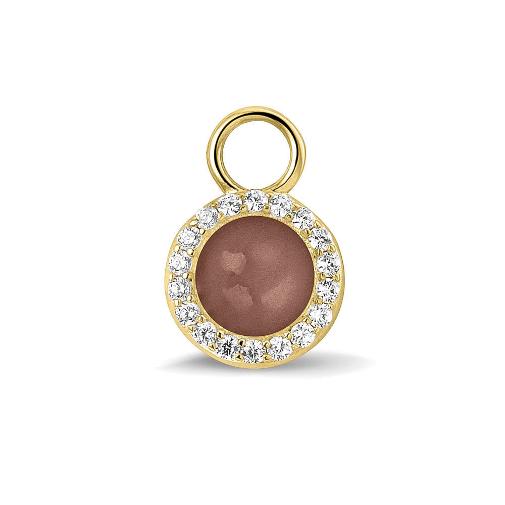 Oorhangers 17 mm lang, rondom afgewerkt met zirkonia's, aan de voorzijde zichtbaar gevuld met as of haar. brown. 