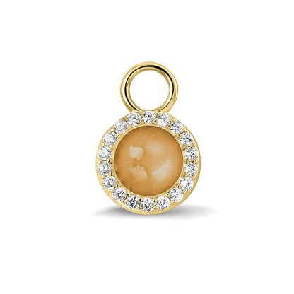 Oorhangers 17 mm lang, rondom afgewerkt met zirkonia's, aan de voorzijde zichtbaar gevuld met as of haar. gold.