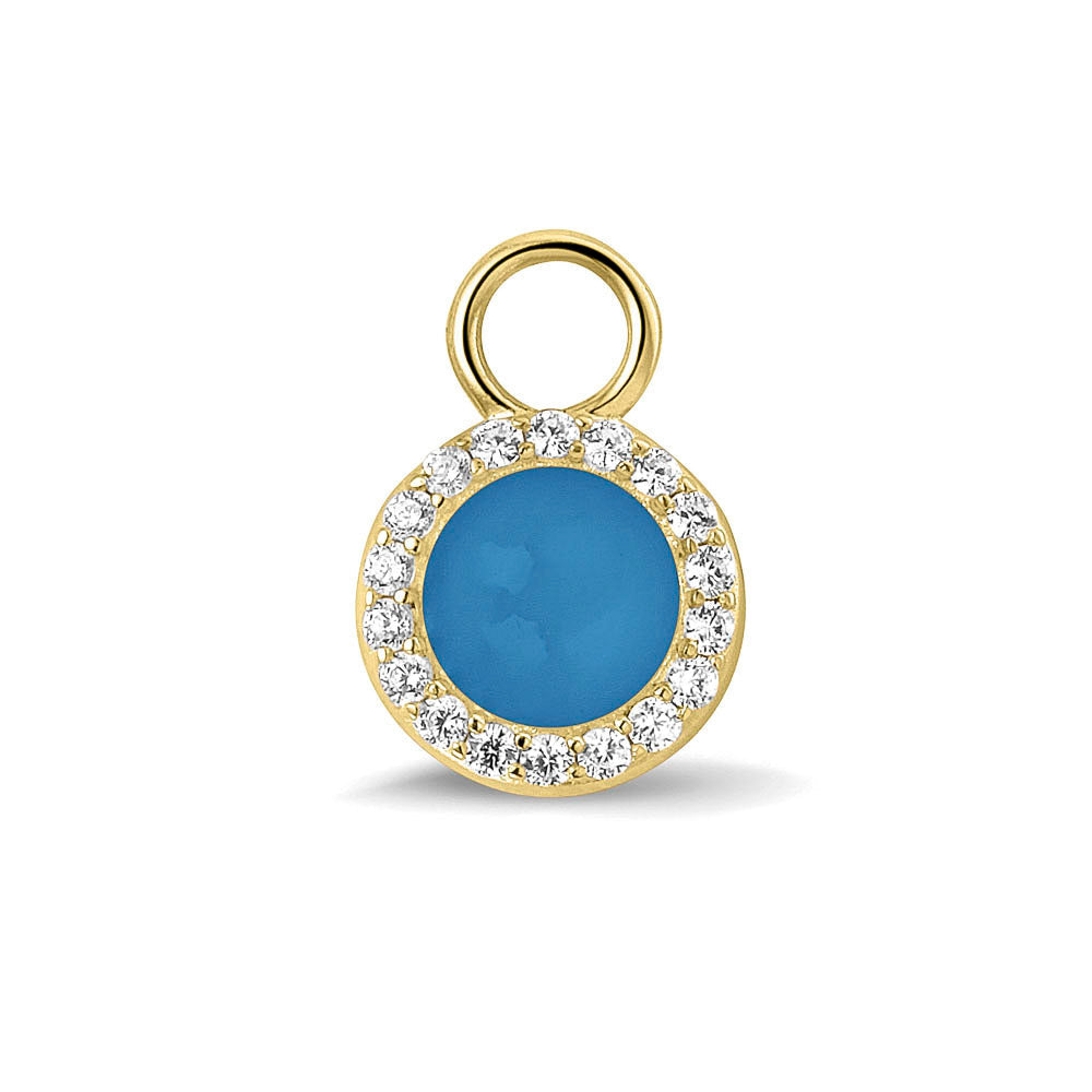 Oorhangers 17 mm lang, rondom afgewerkt met zirkonia's, aan de voorzijde zichtbaar gevuld met as of haar. marine. 