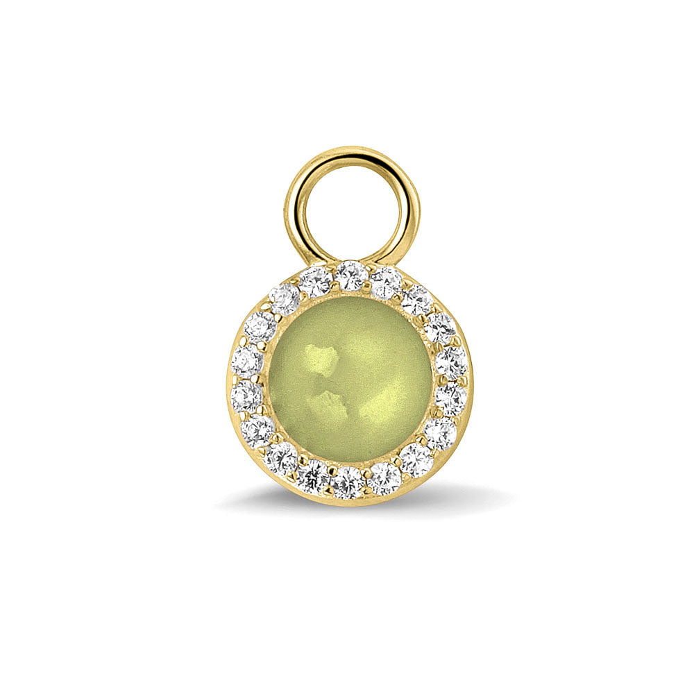 Oorhangers 17 mm lang, rondom afgewerkt met zirkonia's, aan de voorzijde zichtbaar gevuld met as of haar. olive. 