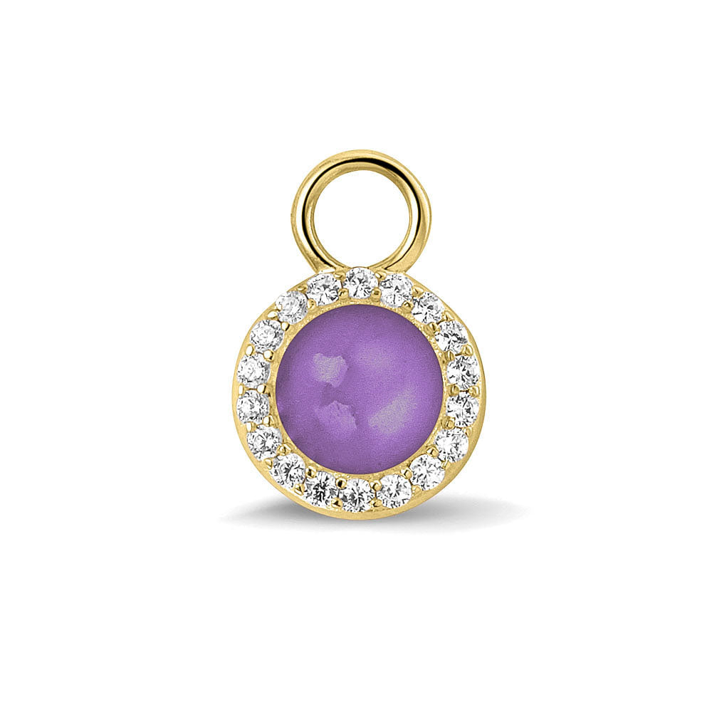 Oorhangers 17 mm lang, rondom afgewerkt met zirkonia's, aan de voorzijde zichtbaar gevuld met as of haar. purple.