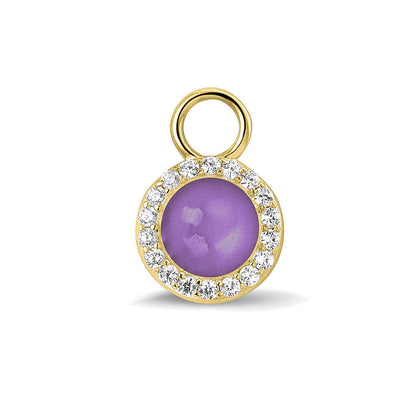 Oorhangers 17 mm lang, rondom afgewerkt met zirkonia's, aan de voorzijde zichtbaar gevuld met as of haar. purple.