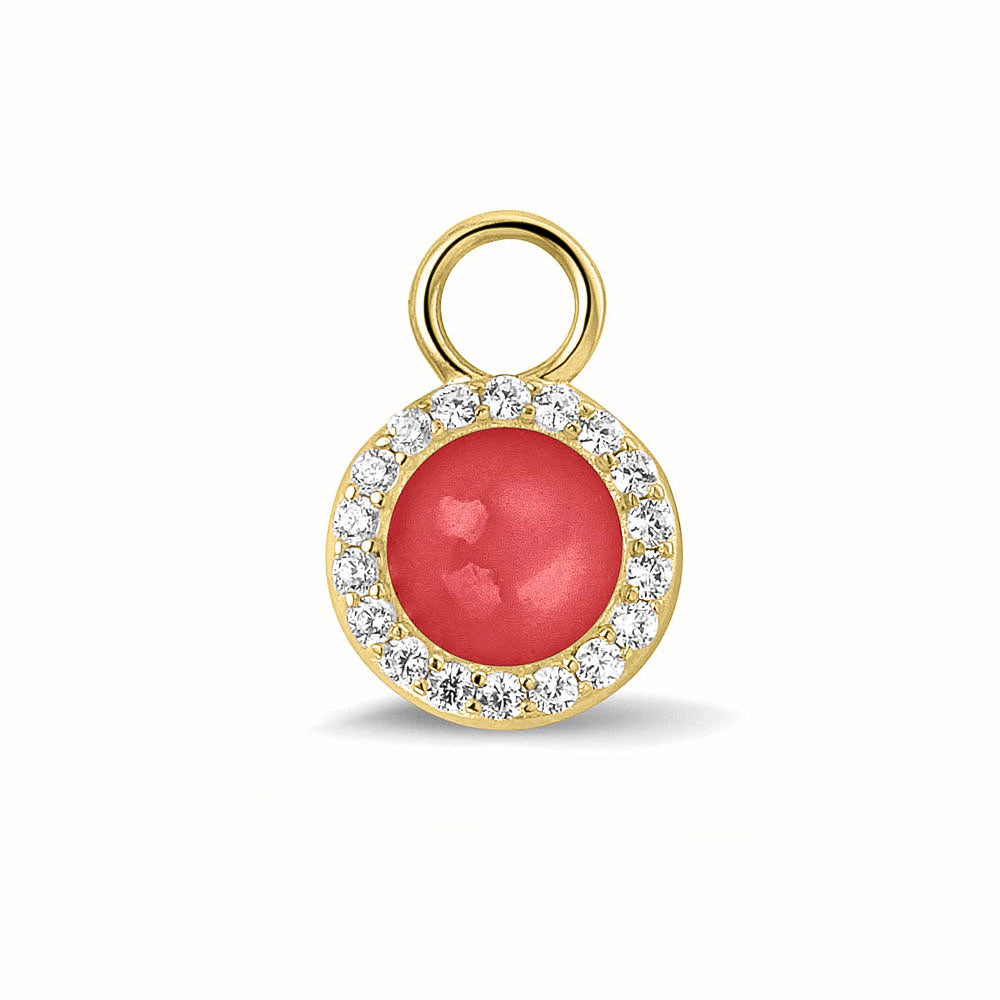 Oorhangers 17 mm lang, rondom afgewerkt met zirkonia's, aan de voorzijde zichtbaar gevuld met as of haar. red. 