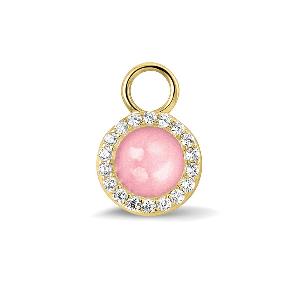 Oorhangers 17 mm lang, rondom afgewerkt met zirkonia's, aan de voorzijde zichtbaar gevuld met as of haar. soft. 