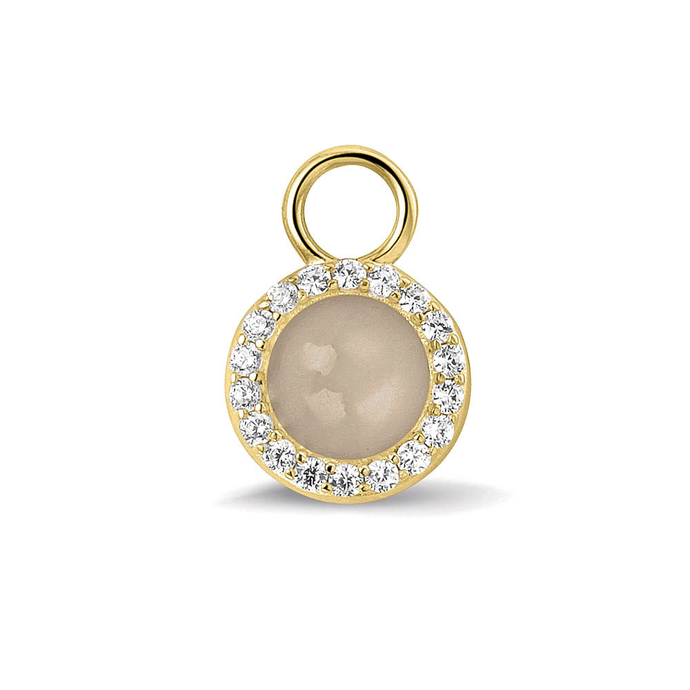 Oorhangers 17 mm lang, rondom afgewerkt met zirkonia's, aan de voorzijde zichtbaar gevuld met as of haar. transparent. 