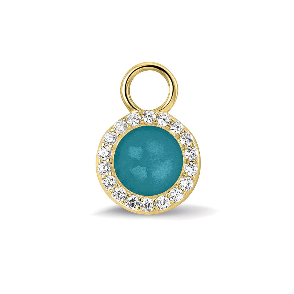 Oorhangers 17 mm lang, rondom afgewerkt met zirkonia's, aan de voorzijde zichtbaar gevuld met as of haar. turquoise.