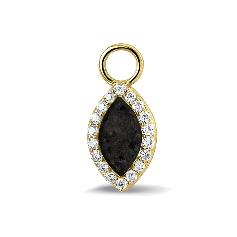 Oorhangers 21 mm lang,rondom afgewerkt met zirkonia's  aan de voorzijde zichtbaar gevuld met as of haar. Black