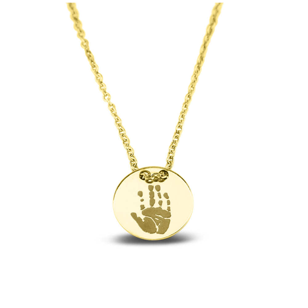 Hanger geelgoud voorzien van een gravure uit collectie gedenksieraden. geelgoud