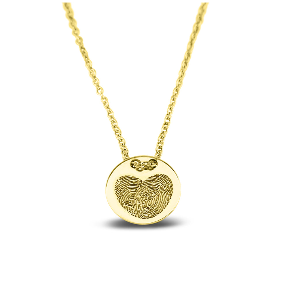 Hanger geelgoud voorzien van een gravure uit collectie gedenksieraden. geelgoud