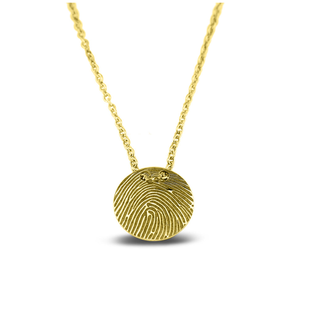 Hanger geelgoud voorzien van een gravure uit collectie gedenksieraden. geelgoud