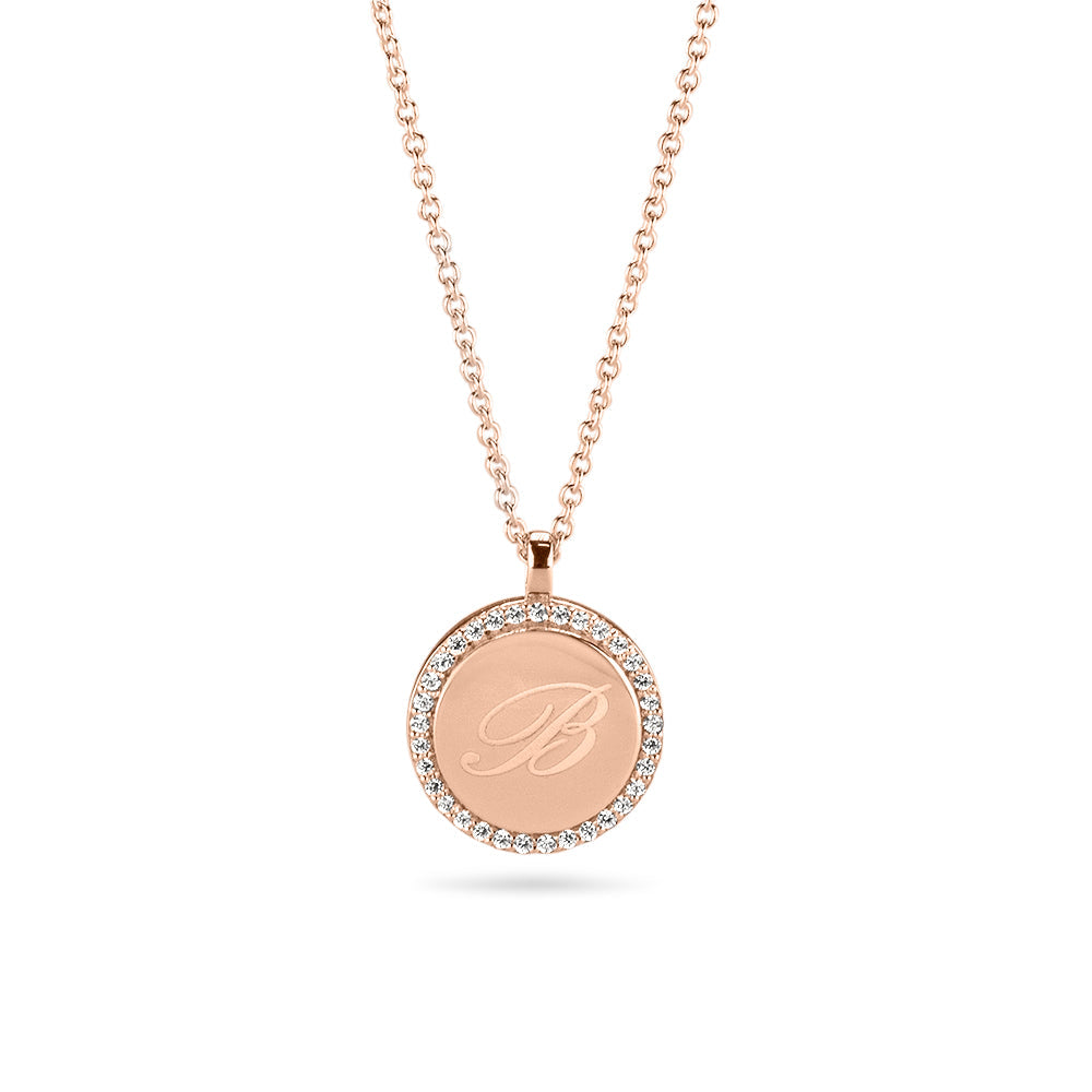 Hanger roségoud voorzien van een gravure uit collectie gedenksieraden. roségoud