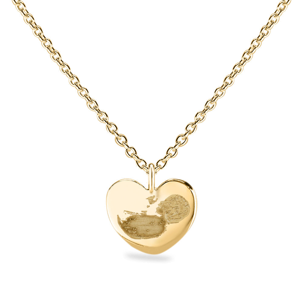 Hanger hart geelgoud voorzien van een gravure uit collectie gedenksieraden. Geelgoud