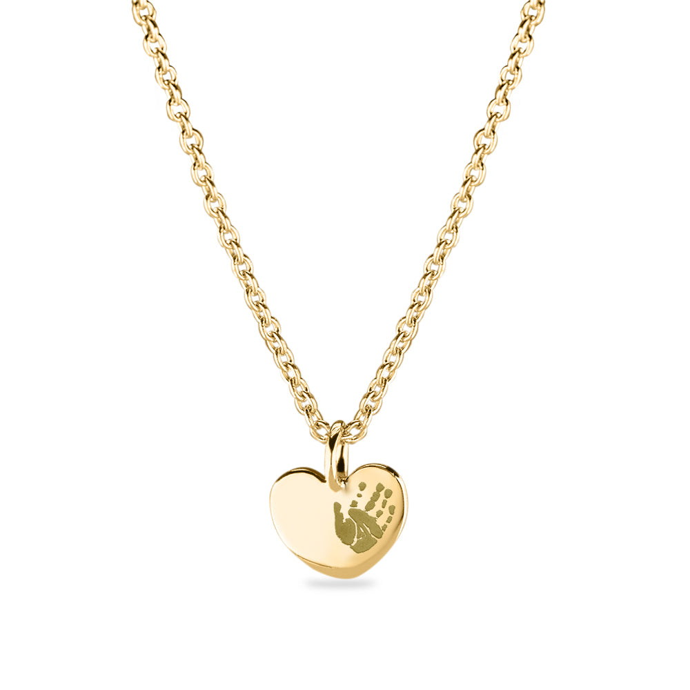 Hanger hart geelgoud voorzien van een gravure uit collectie gedenksieraden. geelgoud