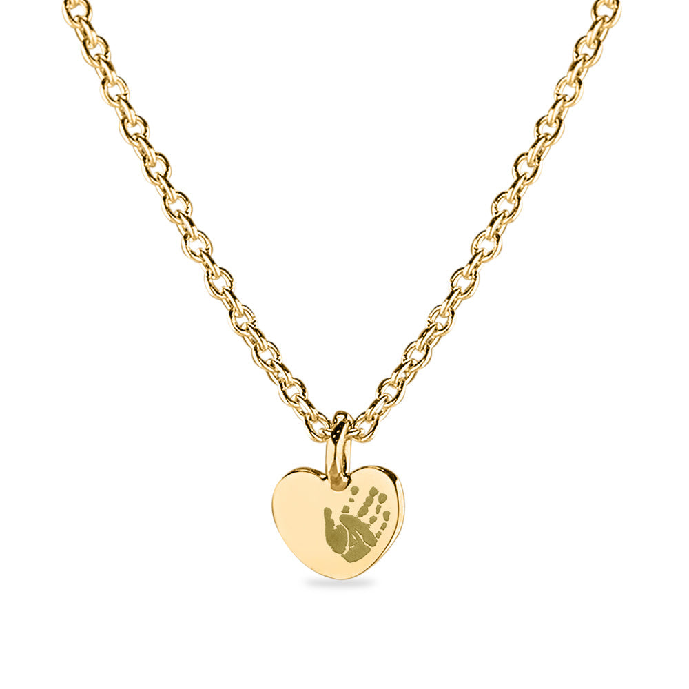 Hanger hart geelgoud voorzien van een gravure uit collectie gedenksieraden. geelgoud