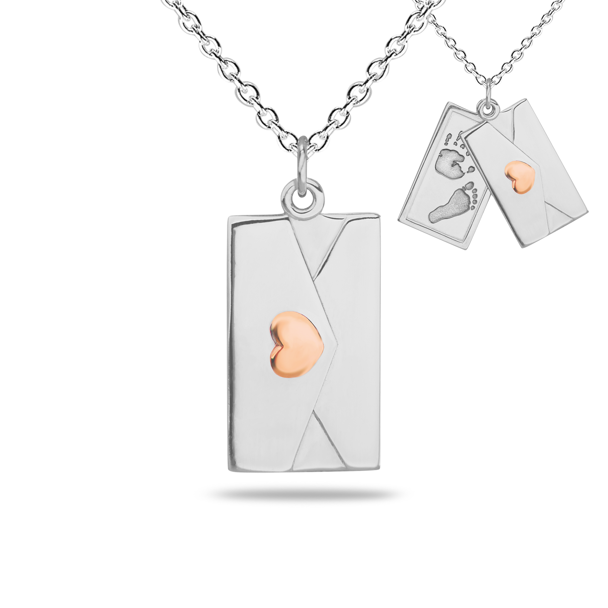 Envelop hanger inclusief collier uit de collectie gedenksieraden met gravure. roségoud